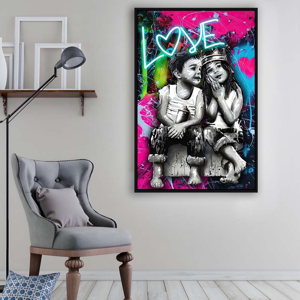Love Neon Sign Effect Art, Framed Canvas Print, Floating Frame, Luxury Wall Art Decor