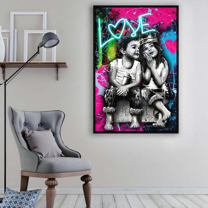Love Neon Sign Effect Art, Framed Canvas Print, Floating Frame, Luxury Wall Art Decor