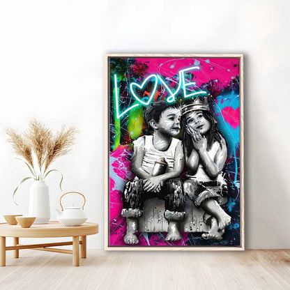 Love Neon Sign Effect Art, Framed Canvas Print, Floating Frame, Luxury Wall Art Decor