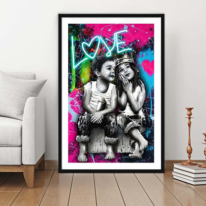 Love Neon Sign Effect Art, Framed Art Print, Luxury Pictures Framed, White Border