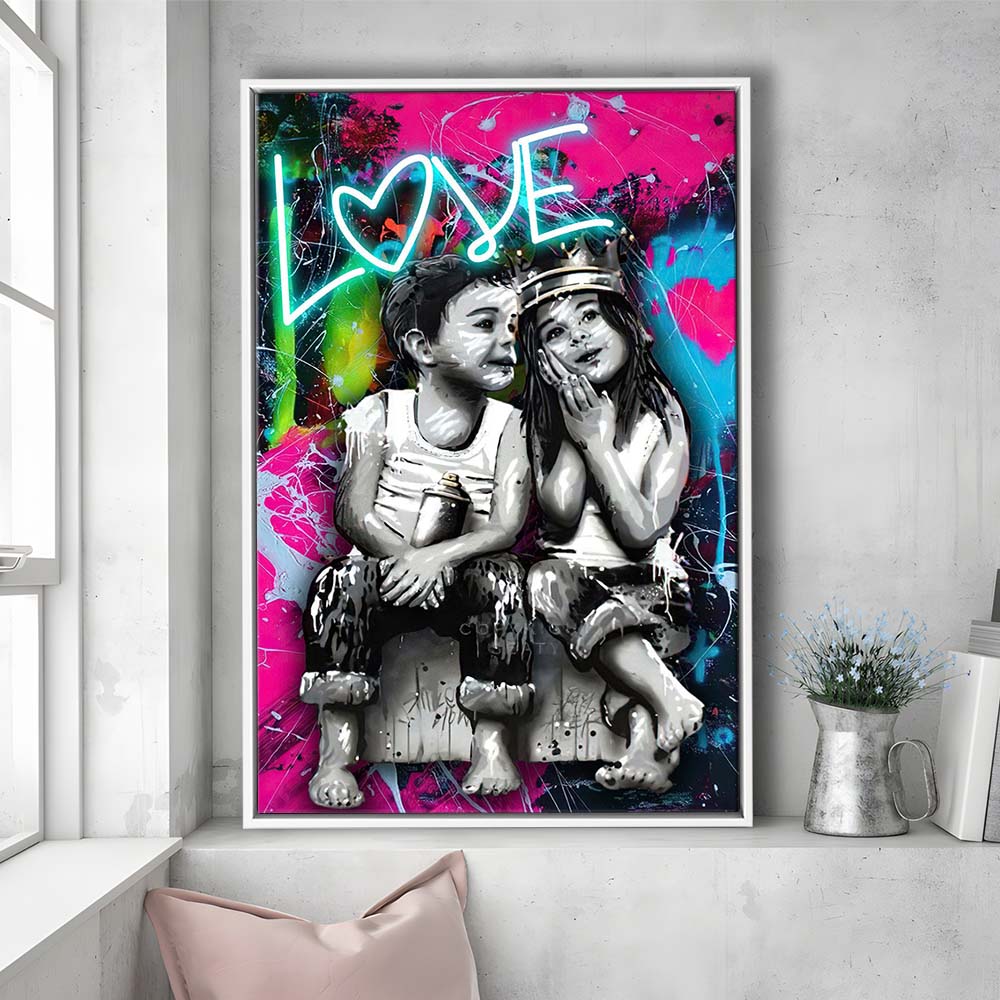 Love Neon Sign Effect Art, Framed Canvas Print, Floating Frame, Luxury Wall Art Decor
