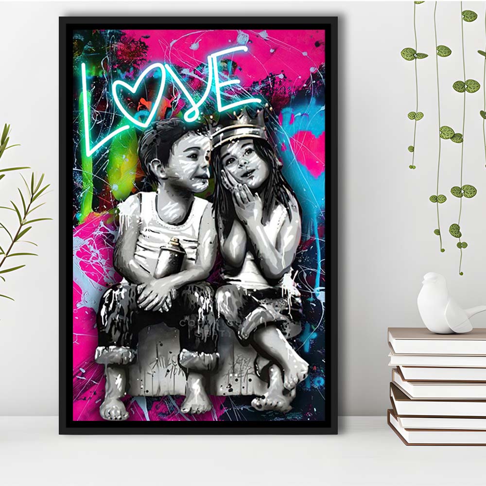 Love Neon Sign Effect Art, Framed Canvas Print, Floating Frame, Luxury Wall Art Decor