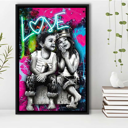 Love Neon Sign Effect Art, Framed Canvas Print, Floating Frame, Luxury Wall Art Decor