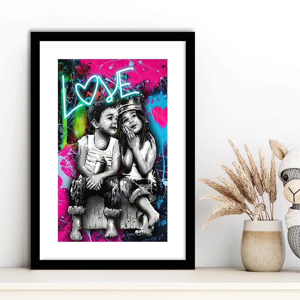 Love Neon Sign Effect Art, Framed Art Print, Luxury Pictures Framed, White Border