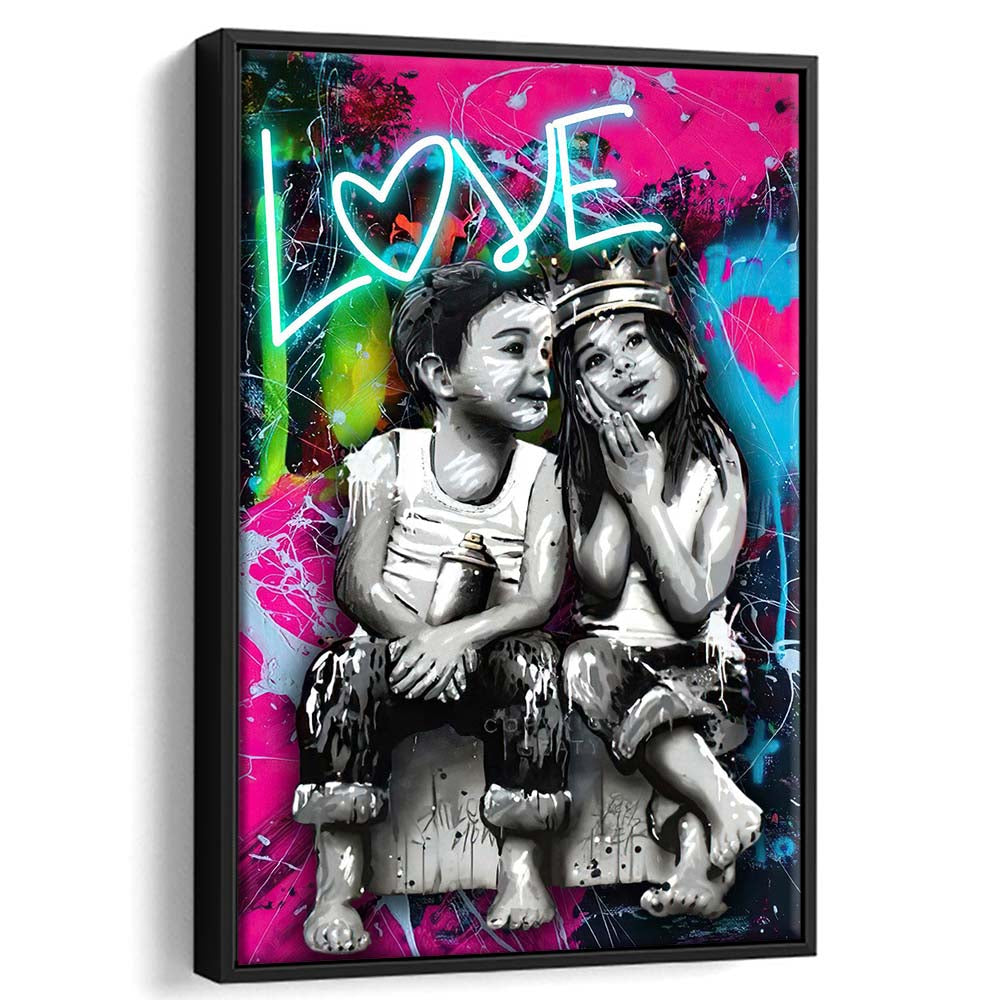 Love Neon Sign Effect Art, Framed Canvas Print, Floating Frame, Luxury Wall Art Decor
