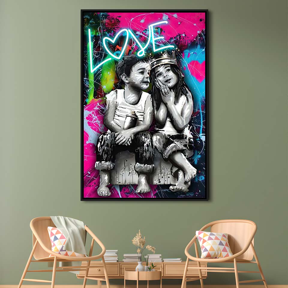 Love Neon Sign Effect Art, Framed Canvas Print, Floating Frame, Luxury Wall Art Decor