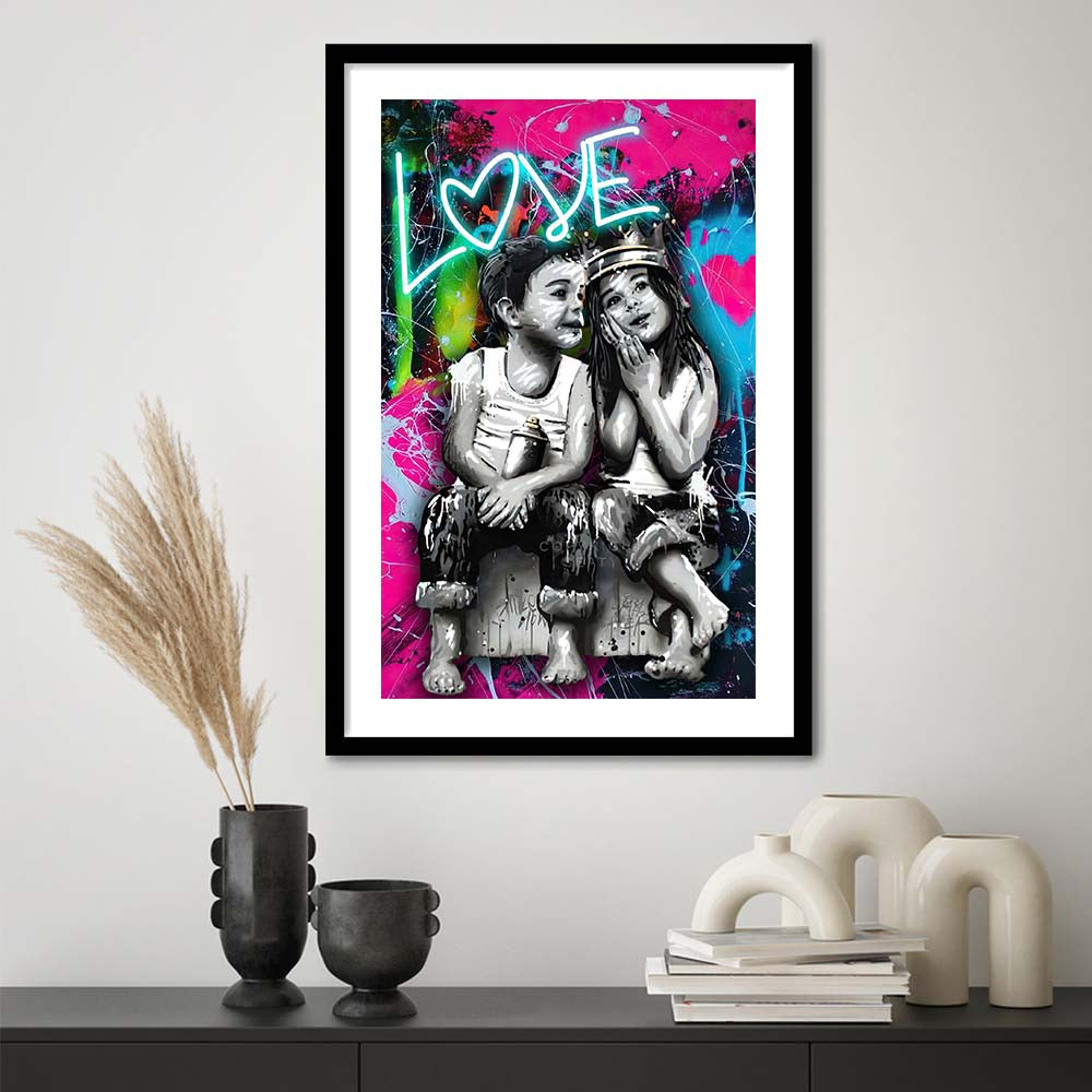 Love Neon Sign Effect Art, Framed Art Print, Luxury Pictures Framed, White Border