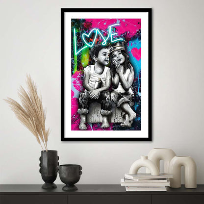 Love Neon Sign Effect Art, Framed Art Print, Luxury Pictures Framed, White Border