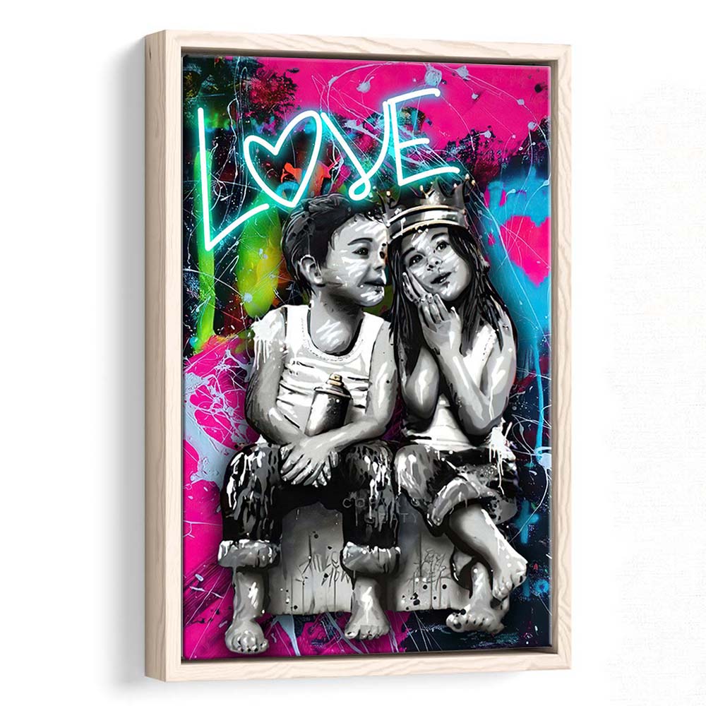 Love Neon Sign Effect Art, Framed Canvas Print, Floating Frame, Luxury Wall Art Decor