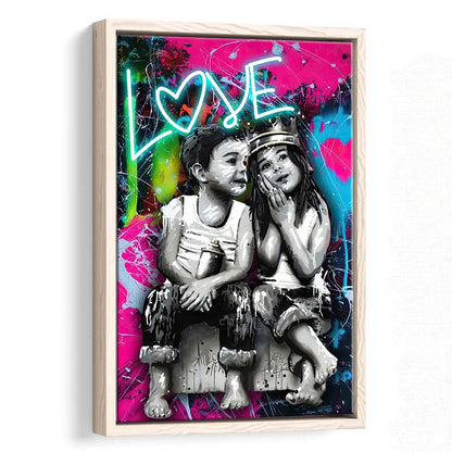 Love Neon Sign Effect Art, Framed Canvas Print, Floating Frame, Luxury Wall Art Decor
