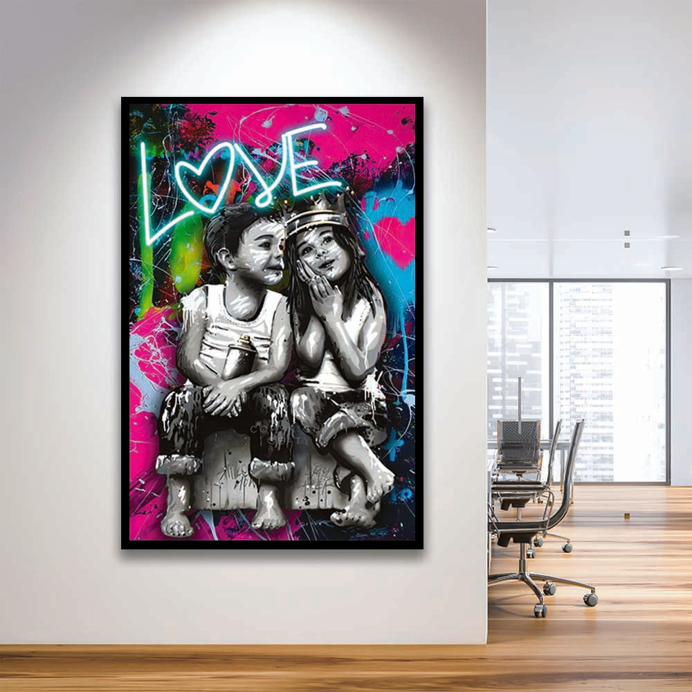 Love Neon Sign Effect Art, Framed Art Print, Picture Framed Wall Art Decor