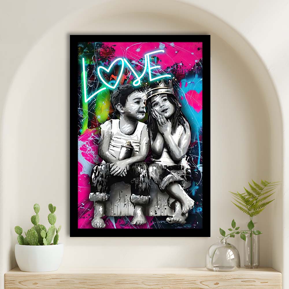 Love Neon Sign Effect Art, Framed Art Print, Picture Framed Wall Art Decor