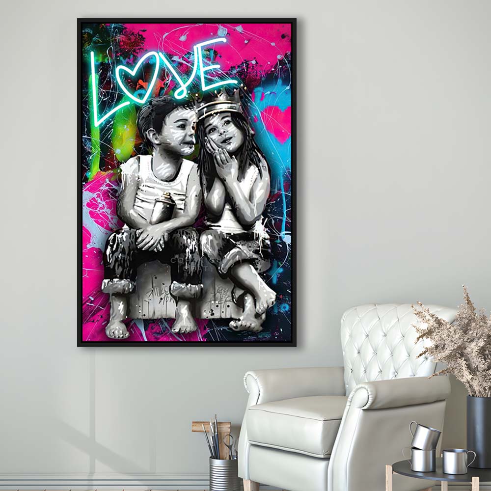 Love Neon Sign Effect Art, Framed Canvas Print, Floating Frame, Luxury Wall Art Decor