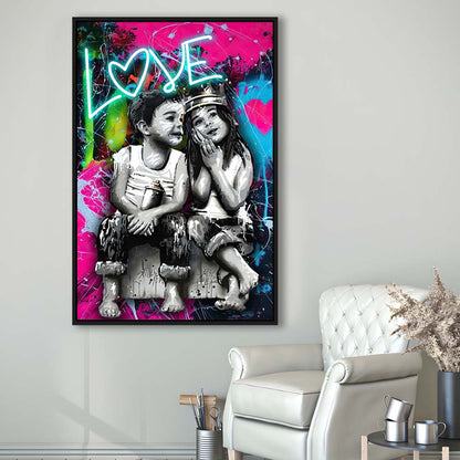 Love Neon Sign Effect Art, Framed Canvas Print, Floating Frame, Luxury Wall Art Decor