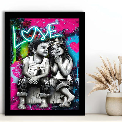 Love Neon Sign Effect Art, Framed Art Print, Picture Framed Wall Art Decor