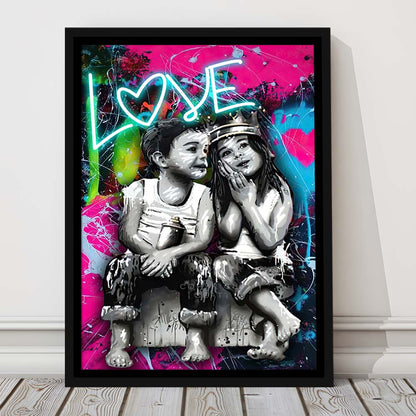 Love Neon Sign Effect Art, Framed Canvas Print, Floating Frame, Luxury Wall Art Decor