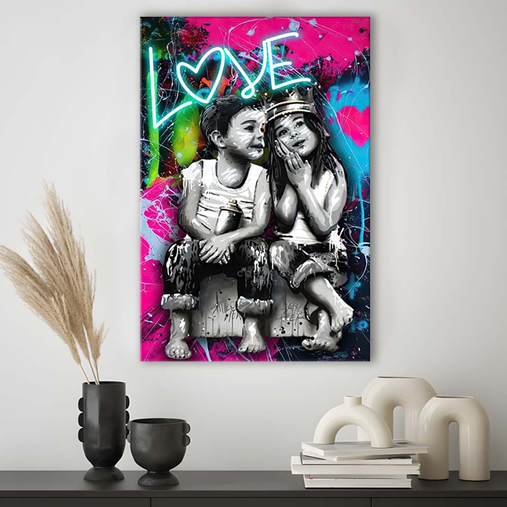 Love Neon Sign Effect Art, Canvas Print, Luxury Wall Art Decor, Modern Art