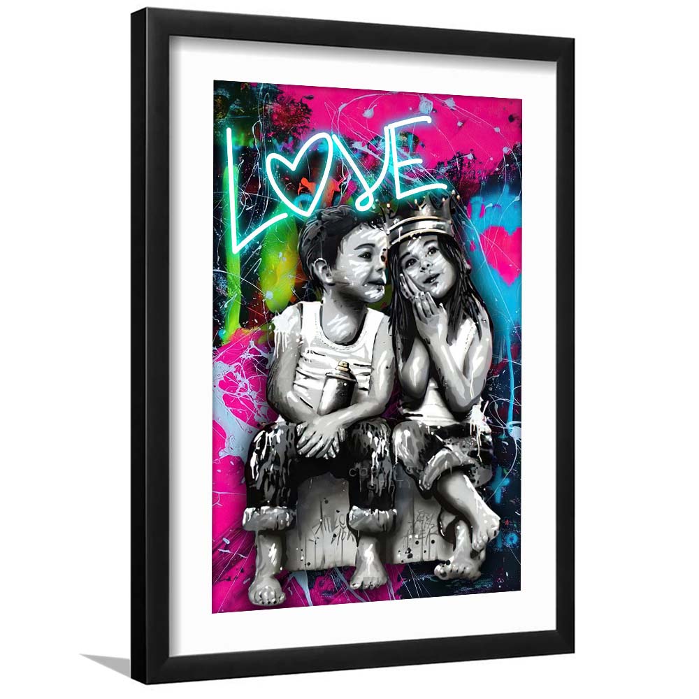Love Neon Sign Effect Art, Framed Art Print, Luxury Pictures Framed, White Border