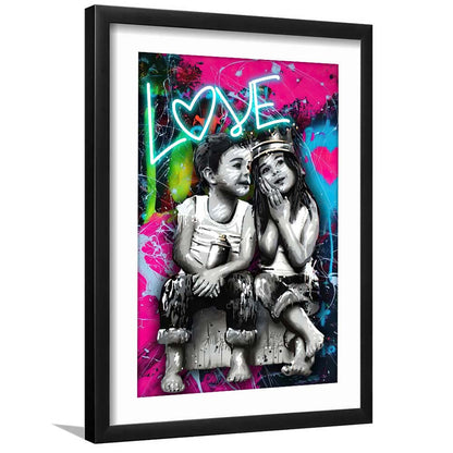 Love Neon Sign Effect Art, Framed Art Print, Luxury Pictures Framed, White Border