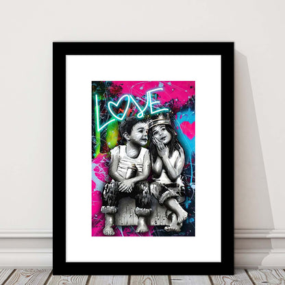 Love Neon Sign Effect Art, Framed Art Print, Luxury Pictures Framed, White Border