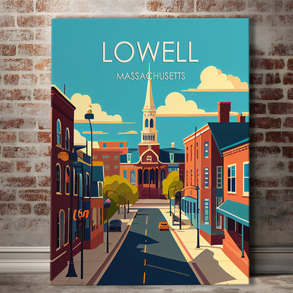 Lowell Massachusetts Retro Art Print, Lowell City Wall Art, Canvas Print, Painting Canvas, Living Room Decor