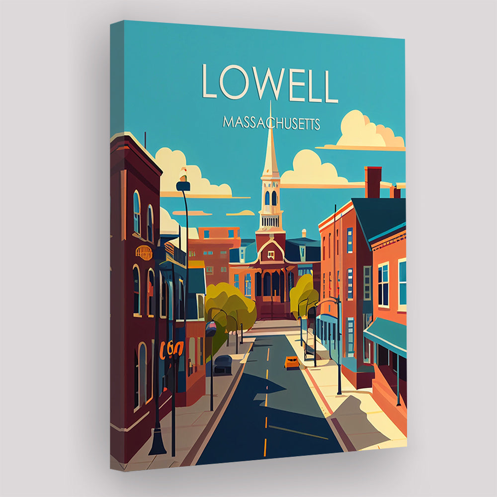 Lowell Massachusetts Retro Art Print, Lowell City Wall Art, Canvas Print, Painting Canvas, Living Room Decor