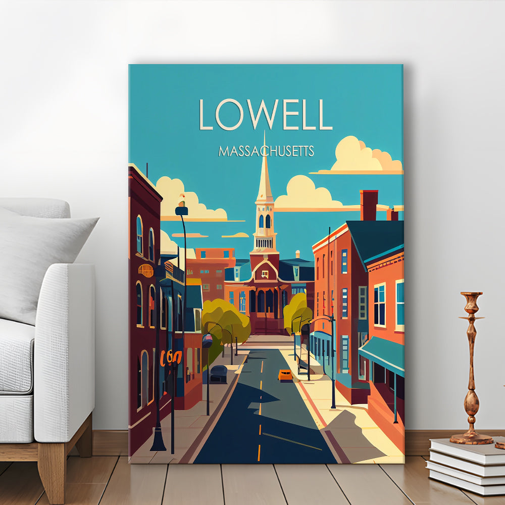 Lowell Massachusetts Retro Art Print, Lowell City Wall Art, Canvas Print, Painting Canvas, Living Room Decor