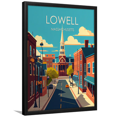 Lowell Massachusetts Retro Art Print, Lowell City Wall Art, Framed Art Print, Picture Framed, Painting Art