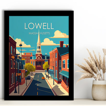 Lowell Massachusetts Retro Art Print, Lowell City Wall Art, Framed Art Print, Picture Framed, Painting Art