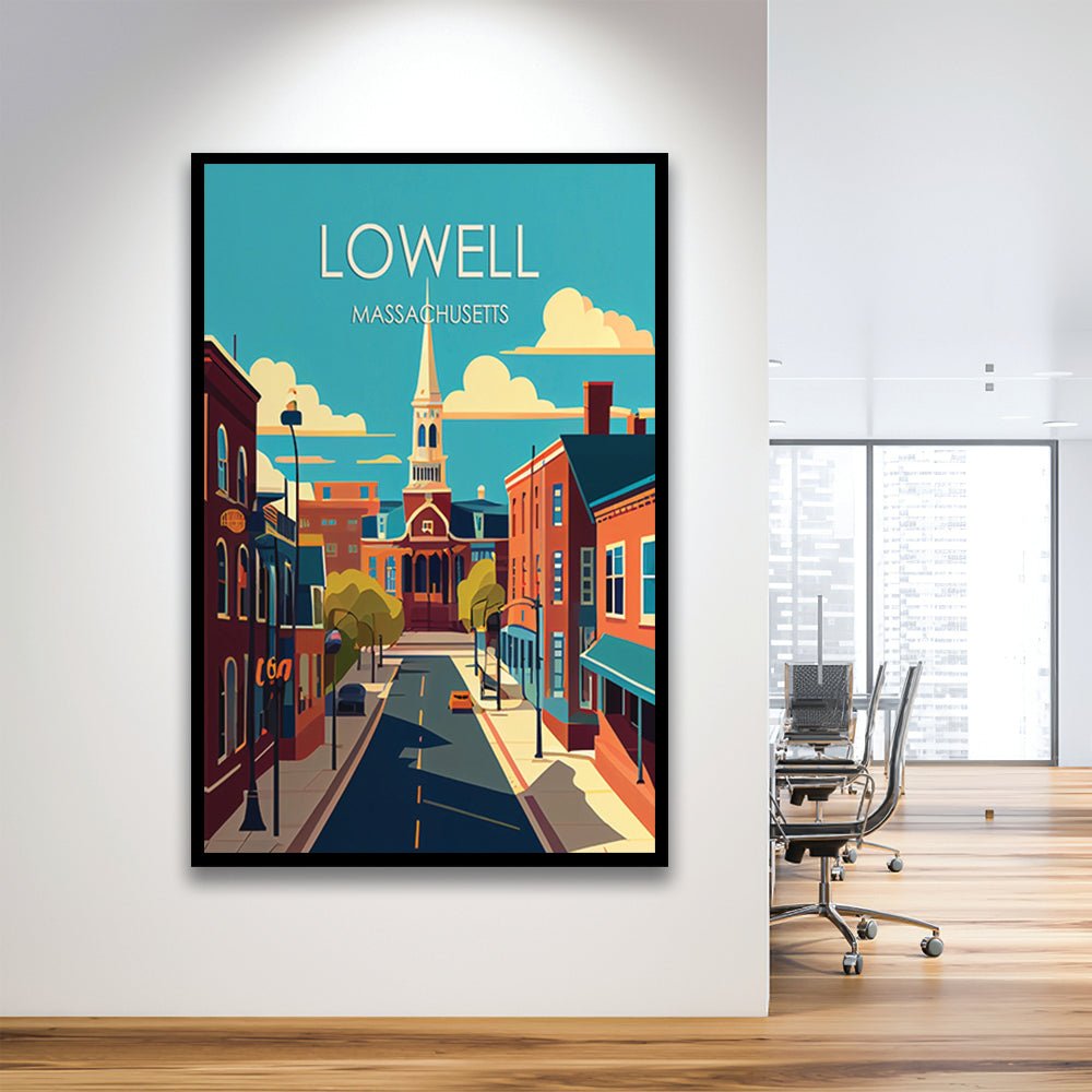 Lowell Massachusetts Retro Art Print, Lowell City Wall Art, Framed Art Print, Picture Framed, Painting Art