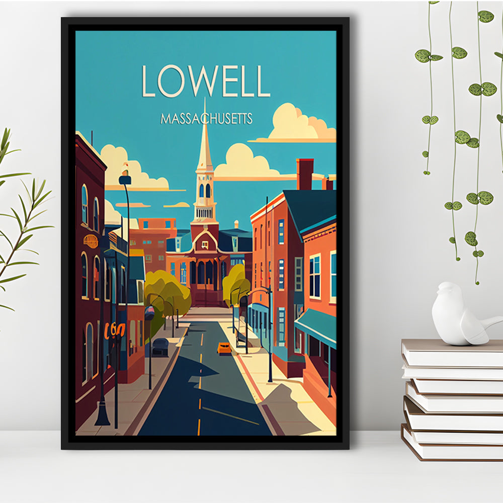 Lowell Massachusetts Retro Art Print, Lowell City Wall Art, Floating Framed Canvas Print, Framed Picture, Painting Canvas