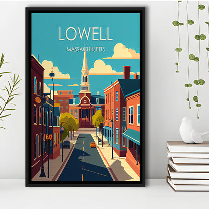 Lowell Massachusetts Retro Art Print, Lowell City Wall Art, Floating Framed Canvas Print, Framed Picture, Painting Canvas