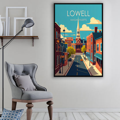 Lowell Massachusetts Retro Art Print, Lowell City Wall Art, Floating Framed Canvas Print, Framed Picture, Painting Canvas