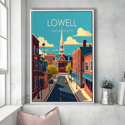 Lowell Massachusetts Retro Art Print, Lowell City Wall Art, Floating Framed Canvas Print, Framed Picture, Painting Canvas