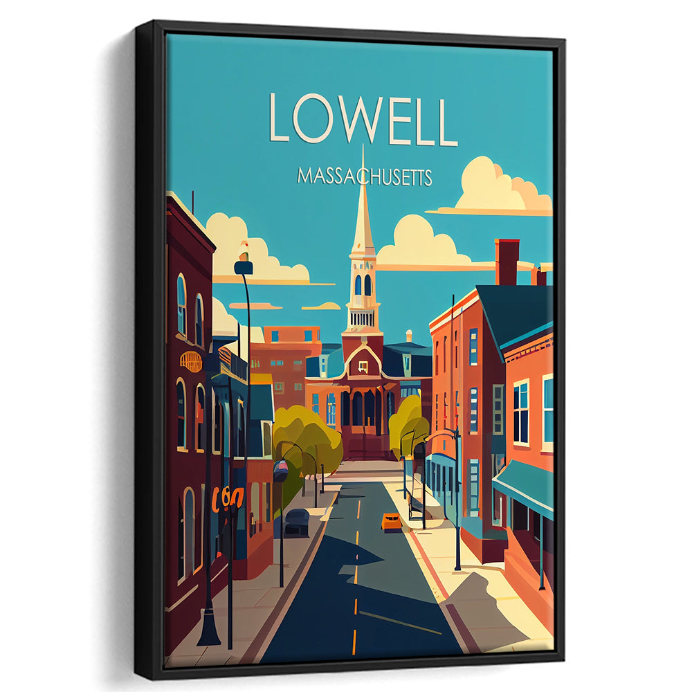 Lowell Massachusetts Retro Art Print, Lowell City Wall Art, Floating Framed Canvas Print, Framed Picture, Painting Canvas