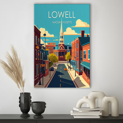 Lowell Massachusetts Retro Art Print, Lowell City Wall Art, Canvas Print, Painting Canvas, Living Room Decor