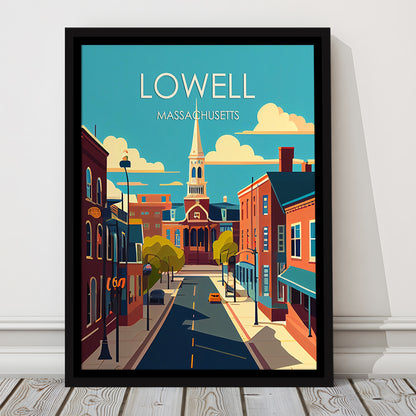 Lowell Massachusetts Retro Art Print, Lowell City Wall Art, Floating Framed Canvas Print, Framed Picture, Painting Canvas
