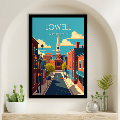 Lowell Massachusetts Retro Art Print, Lowell City Wall Art, Framed Art Print, Picture Framed, Painting Art