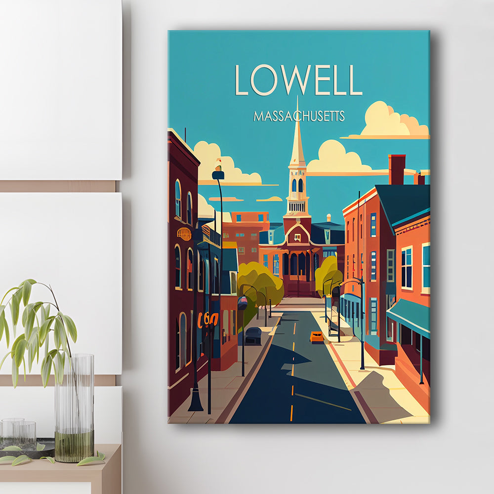 Lowell Massachusetts Retro Art Print, Lowell City Wall Art, Canvas Print, Painting Canvas, Living Room Decor