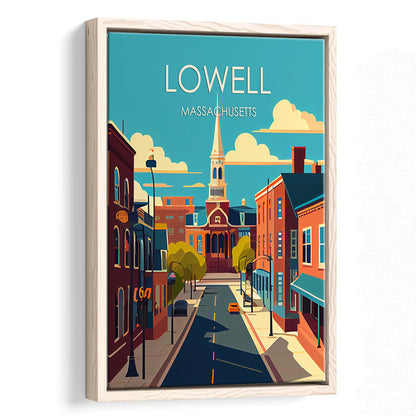 Lowell Massachusetts Retro Art Print, Lowell City Wall Art, Floating Framed Canvas Print, Framed Picture, Painting Canvas