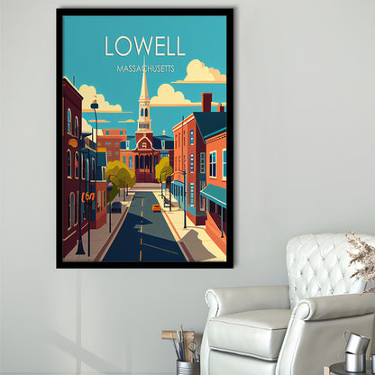 Lowell Massachusetts Retro Art Print, Lowell City Wall Art, Framed Art Print, Picture Framed, Painting Art