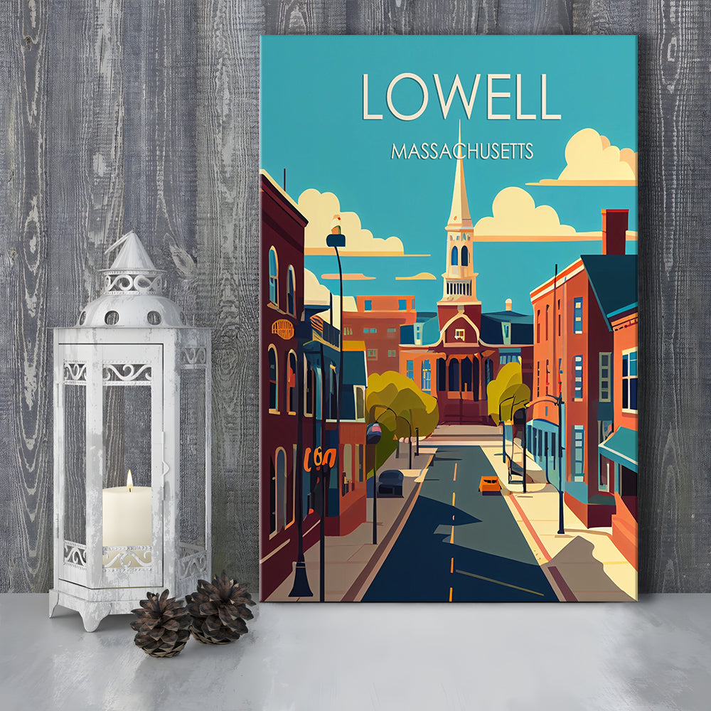 Lowell Massachusetts Retro Art Print, Lowell City Wall Art, Canvas Print, Painting Canvas, Living Room Decor