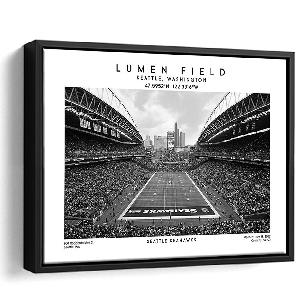 Lumen Field Stadium Black And White, Seattle Seahawks Football Stadium Wall Art, Framed Canvas Print Wall Art
