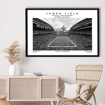 Lumen Field Stadium Black And White, Seattle Seahawks Football Stadium Wall Art, Framed Canvas Print Wall Art