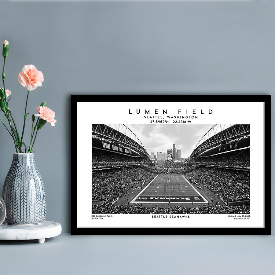 Lumen Field Stadium Black And White, Seattle Seahawks Football Stadium Wall Art, Framed Art Print Wall Decor
