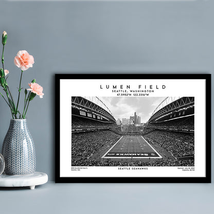 Lumen Field Stadium Black And White, Seattle Seahawks Football Stadium Wall Art, Framed Art Print Wall Decor