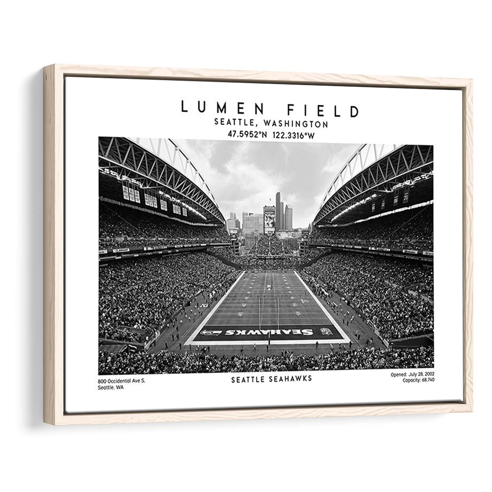Lumen Field Stadium Black And White, Seattle Seahawks Football Stadium Wall Art, Framed Canvas Print Wall Art