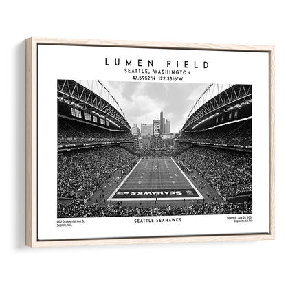 Lumen Field Stadium Black And White, Seattle Seahawks Football Stadium Wall Art, Framed Canvas Print Wall Art