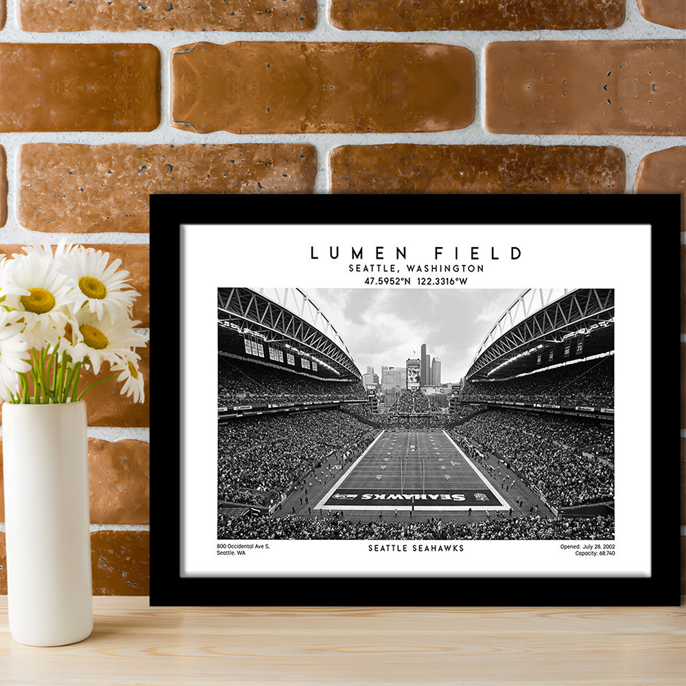 Lumen Field Stadium Black And White, Seattle Seahawks Football Stadium Wall Art, Framed Art Print Wall Decor