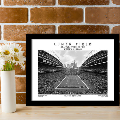 Lumen Field Stadium Black And White, Seattle Seahawks Football Stadium Wall Art, Framed Art Print Wall Decor